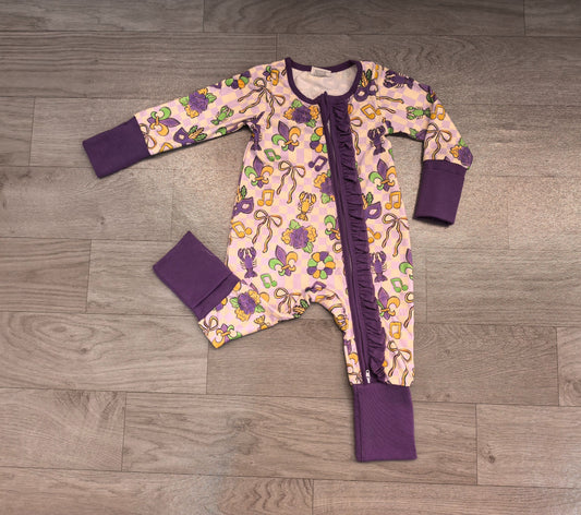 No moq Preorder Baby Girls Kids Crawfish Bows Mardi Gras Zipper Footie Sleeper Romper Clothes