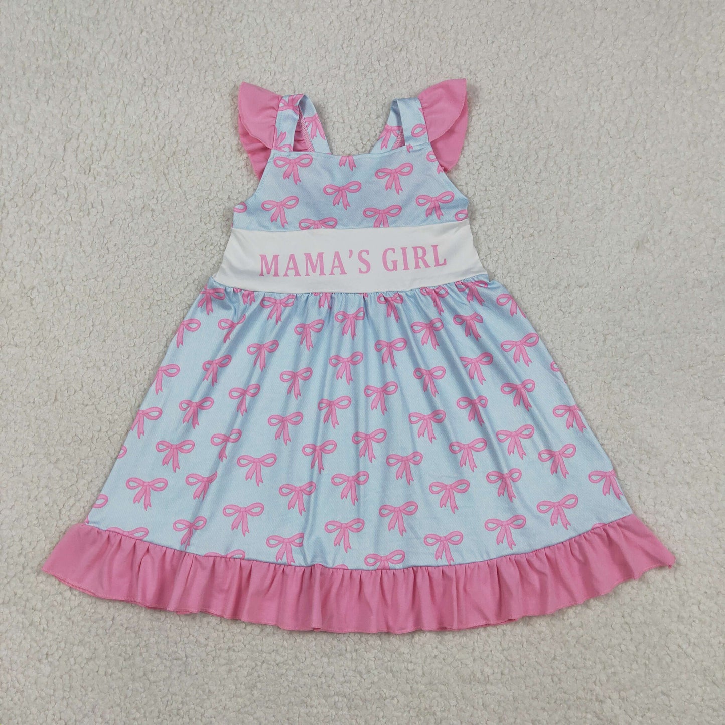 Baby Girls Kids Short Sleeves Mama's Girl Bows Ruffle Knee Length Dress
