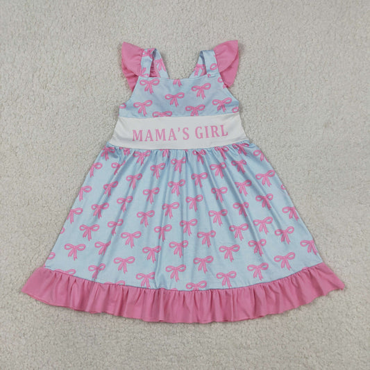 Baby Girls Kids Short Sleeves Mama's Girl Bows Ruffle Knee Length Dress