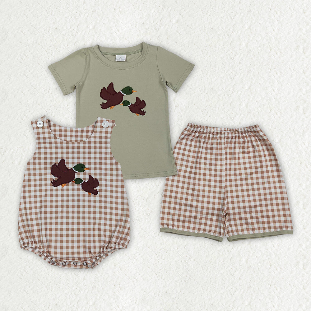 Sibling Baby Boys Kids Embroidery Ducks Shirt Plaid Shorts Set Romper Hunting Clothes