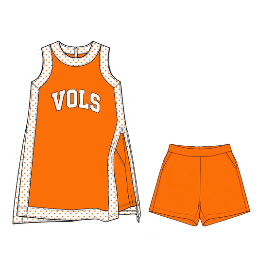 Moq 5 Preorder Baby Girls Kids Sleeveless Orange Tops Shorts Team Set Yoga Active Clothes