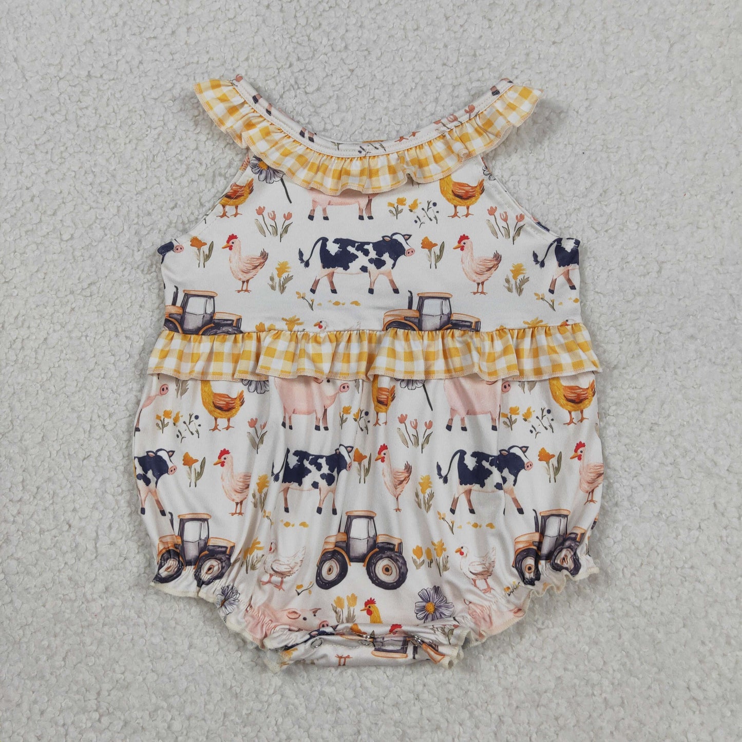 Baby Girls Infant Farm Animals Tractors Flower Summer Ruffle Romper