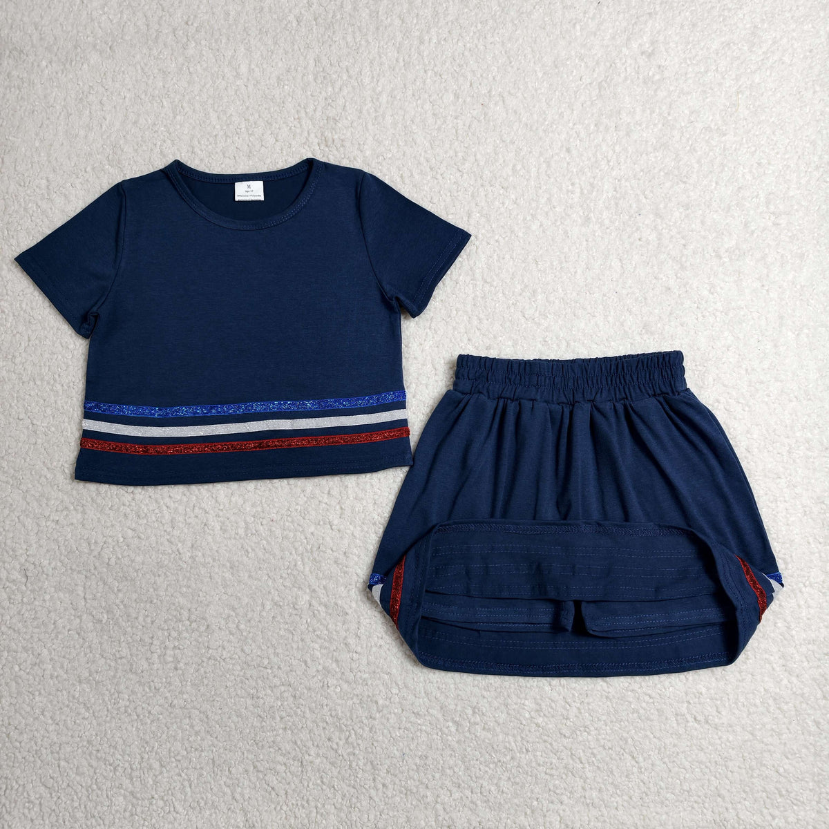 Sibling Baby Girls Kids Short Sleeves Stripes Shirts Skirts Shorts Summer Sets Clothes