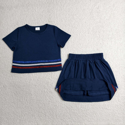 Sibling Baby Girls Kids Short Sleeves Stripes Shirts Skirts Shorts Summer Sets Clothes