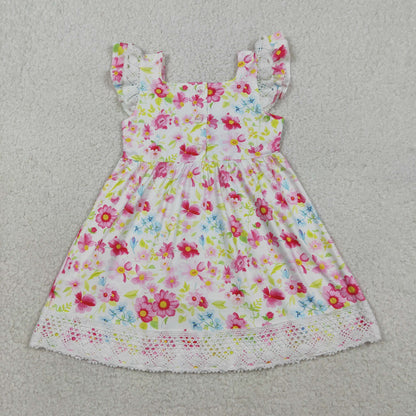 RTS Sibling Baby Girls Kids Short Sleeves Embroidery Crosses Flower Easter Knee Length Dresses