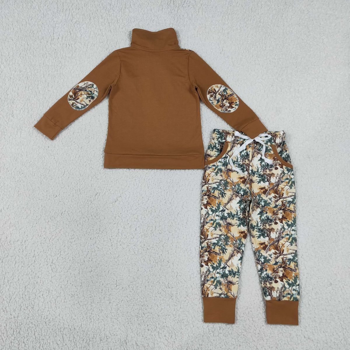 Sibling Baby Boys Long Sleeves Zipper Pullovers Pockets Jogger Pants Sets Camo Print Clothes