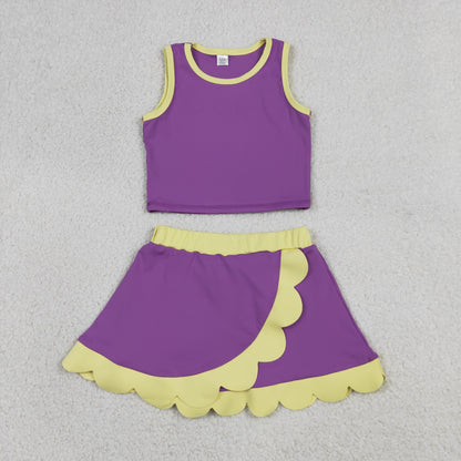 Baby Girls Kids Purple Tops Scallop Skirt Shorts Yoga Active Set Summer Clothes