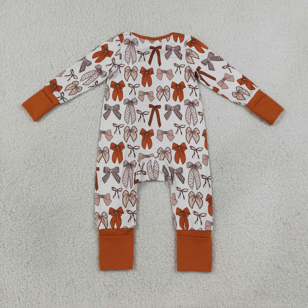 Baby Girls Kids Long Sleeves Bows Zipper Sleeper Footie Romper Brown Clothes