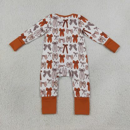 Baby Girls Kids Long Sleeves Bows Zipper Sleeper Footie Romper Brown Clothes