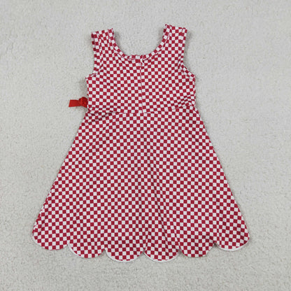 Baby Girls Toddler Sleeveless Red Plaid Yoga Active Knee Length Scallop Dress