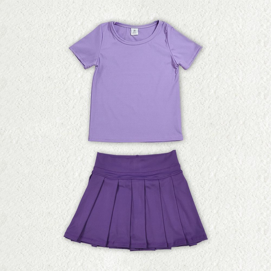 Baby Girls Kids Short Sleeves Shirt Skirt Shorts Yoga Active Purple Set Clothes