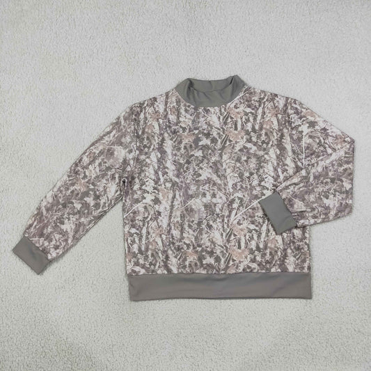 Adult Women Green Long Sleeves Shirt Tops Camo Pullover Yoga Active Clothes