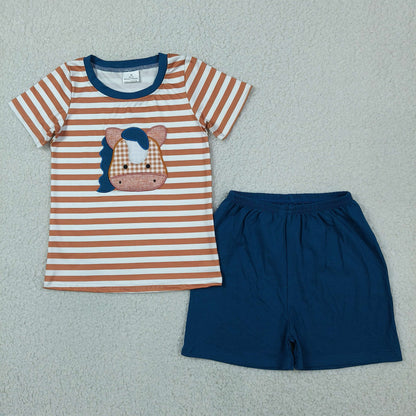 Baby Boys Short Sleeves Embroidery Horse Stripes Shirt Navy Shorts Summer Clothes Set
