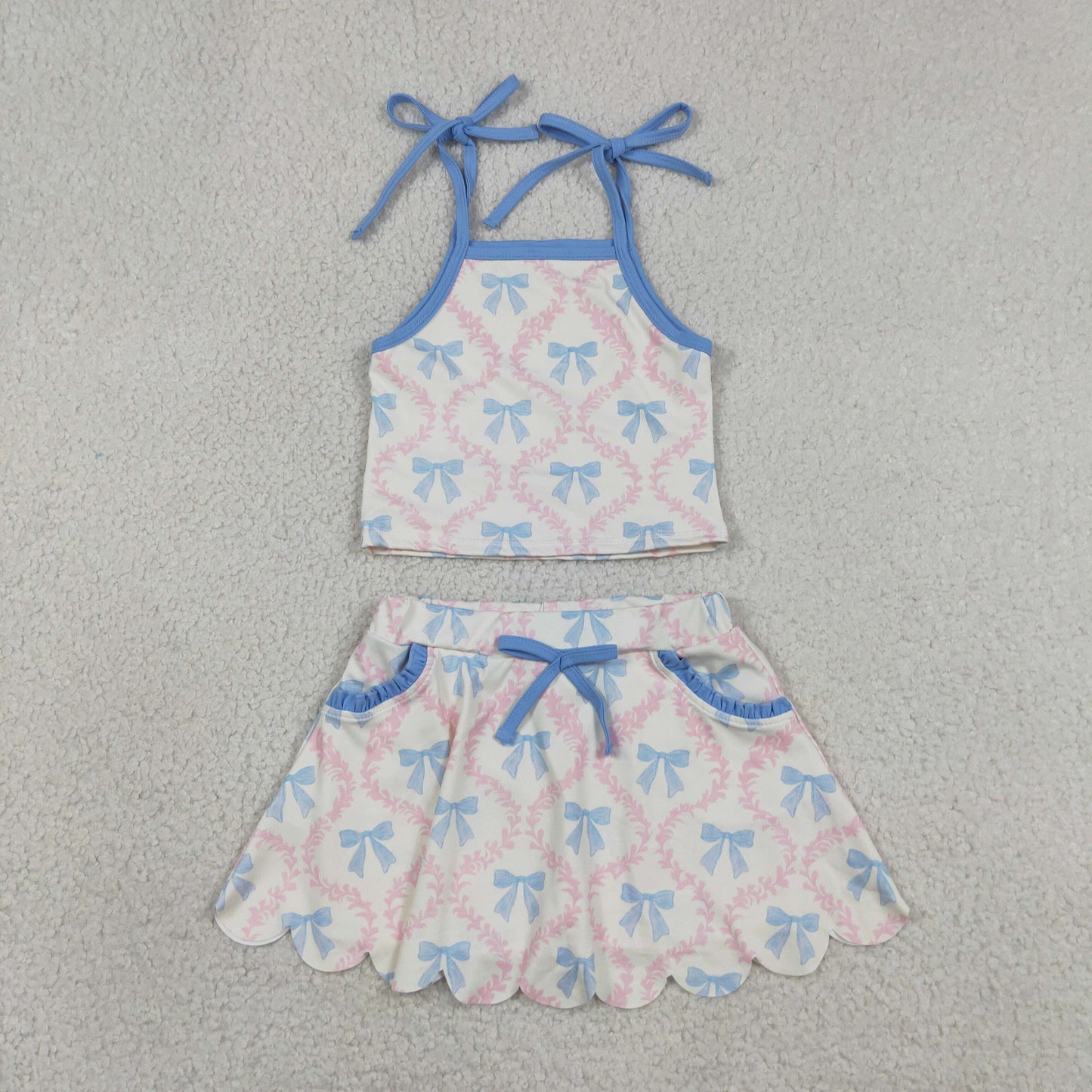 Baby Girls Kids Straps Bows Tops Pockets Skirt Shorts Yoga Set