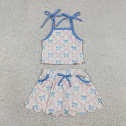 Baby Girls Kids Straps Bows Tops Pockets Skirt Shorts Yoga Set