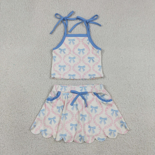 Baby Girls Kids Straps Bows Tops Pockets Skirt Shorts Yoga Set