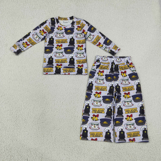 Baby Girls Kids Long Sleeves Cups Bows Shirt Pockets Pants Christmas Set Clothes
