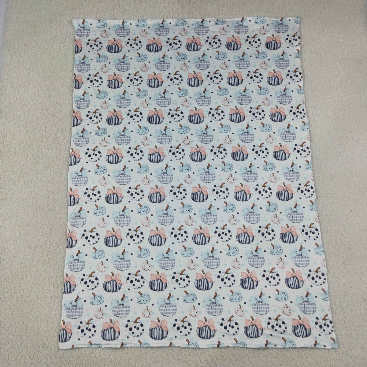 Baby Girls Kids Pumpkins Bows Fall Blue Blanket