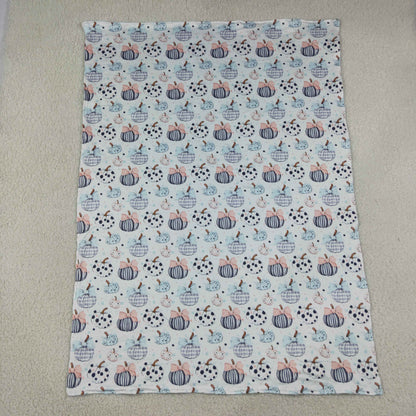 Baby Girls Kids Pumpkins Bows Fall Blue Blanket
