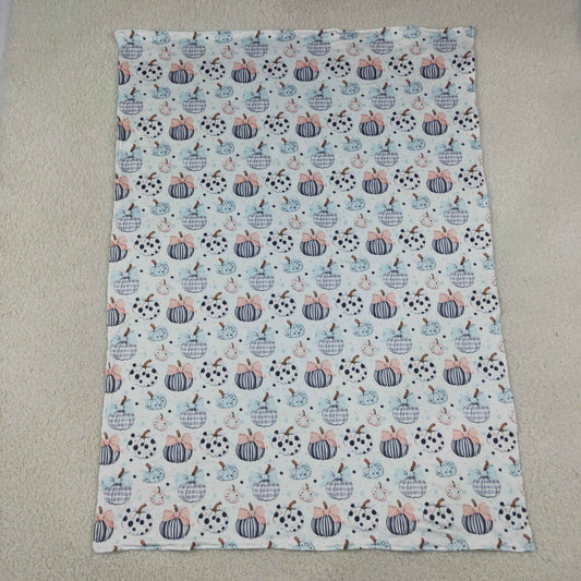 Baby Girls Kids Pumpkins Bows Fall Blue Blanket