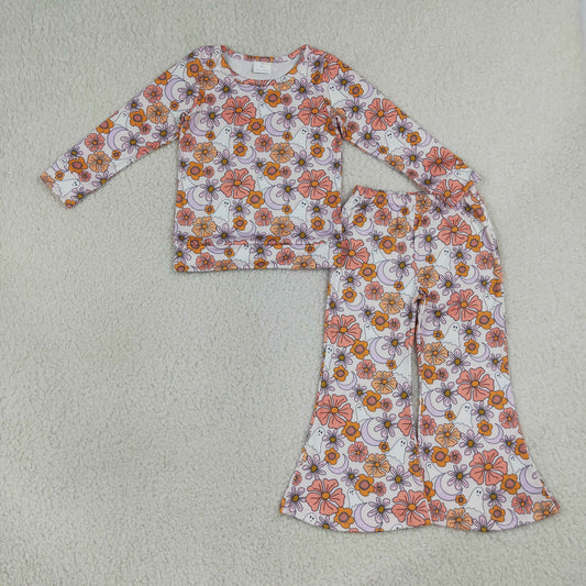 Baby Girls Kids Long Sleeves Flower Shirt Bell Pants Set Clothes