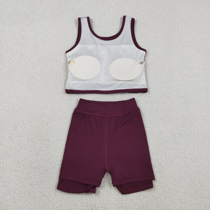 RTS Baby Girls Kids Sleeveless Dark Red Tops Shorts Skirt Yoga Active Set