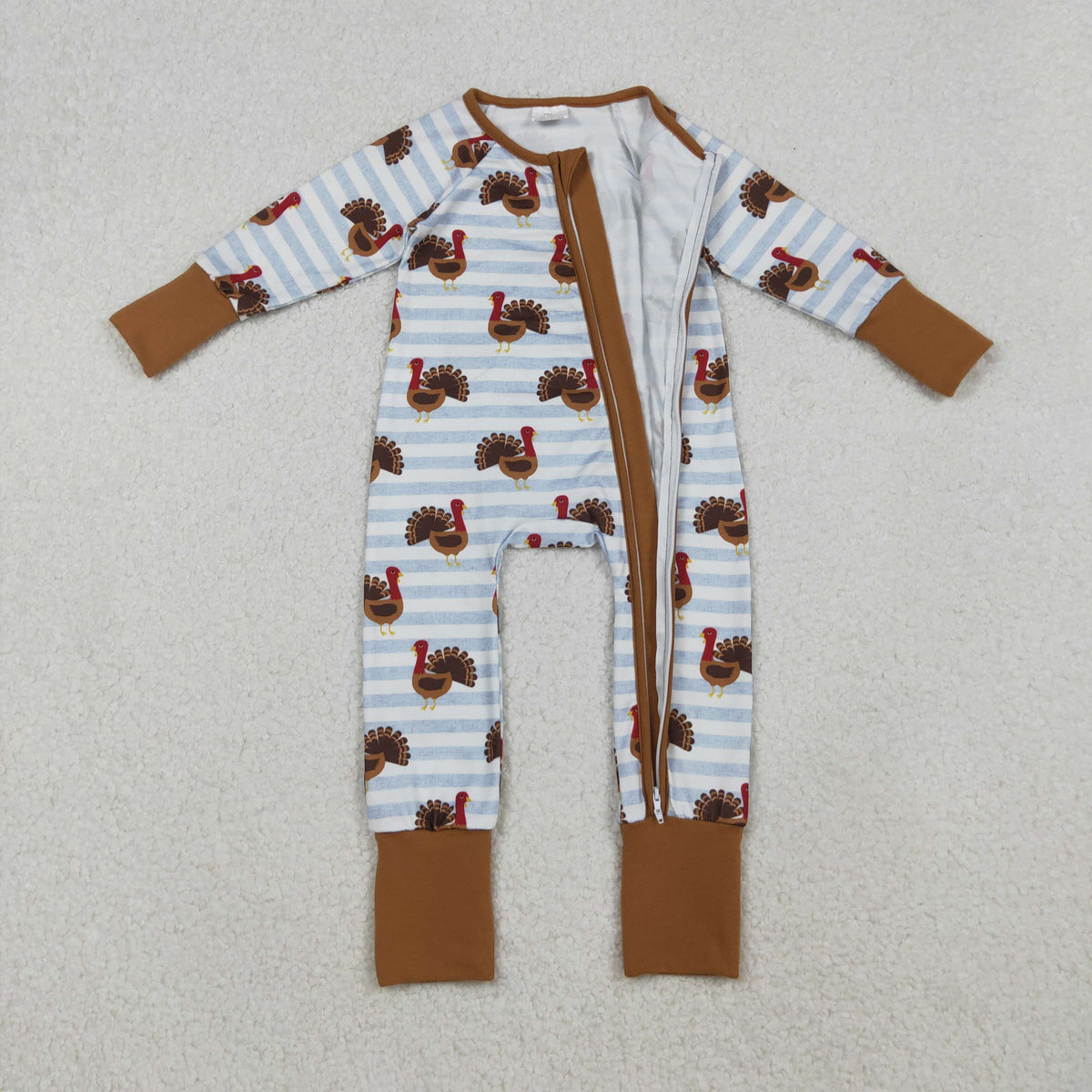 Baby Boys Infant Long Sleeves turkey Thanksgiving Stripes Zipper Fall Sleeper Romper