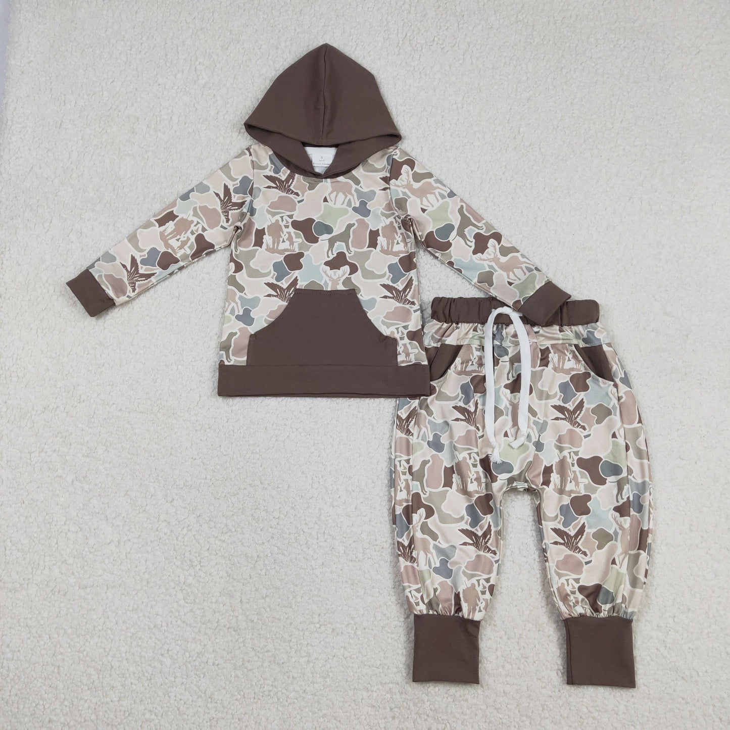 Baby Boys Long Sleeves Dogs Ducks Deer Camo Pocket Hoodie Shirt Pants Hunting Set