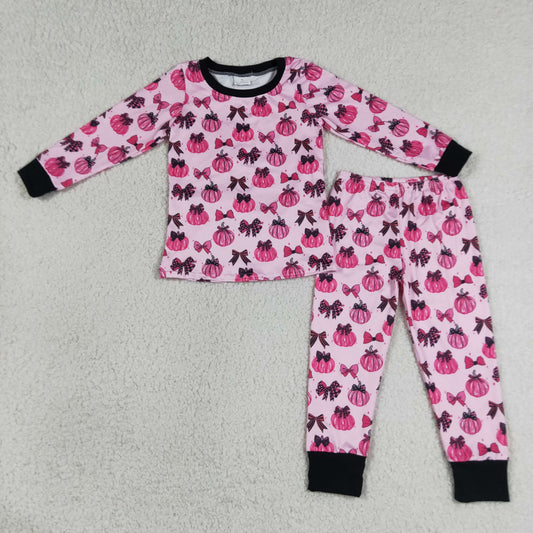 Baby Girls Pumpkins Bows Shirt Pants Set Fall Pajamas Pink Clothes