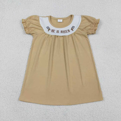 Sibling Baby Boys Girls Short Sleeves Embroidery He is Risen Cross Easter Dress Set
