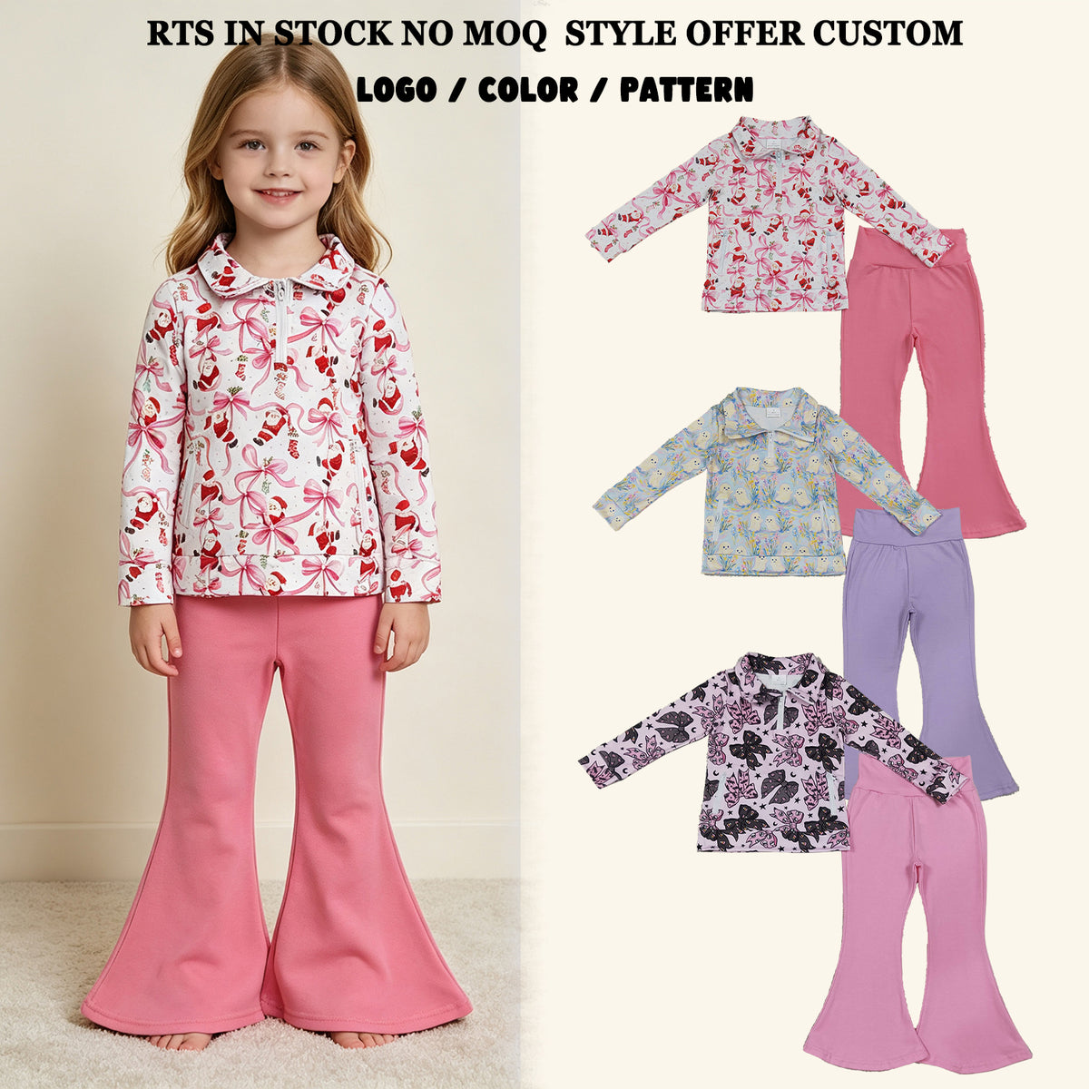 Sibling Baby Girls Kids Long Sleeves Bows Zipper Pockets Tops Pants Sets Clothes
