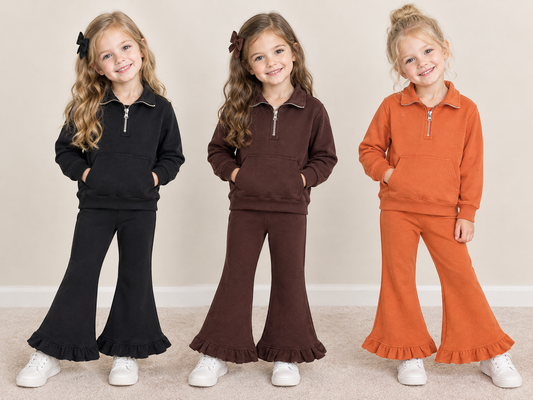 Sibling Baby Girls Kids Long Sleeves Zipper Shirts Pockets Pants Sets Sweatsuit‌ Cotton Clothes