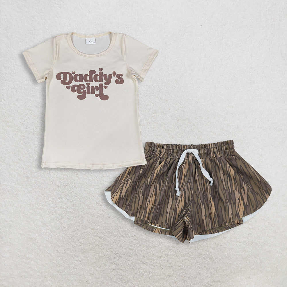 RTS Baby Girl Kids Short Sleeves Daddy's Shirt Camo Ruffle Shorts Set Clothes