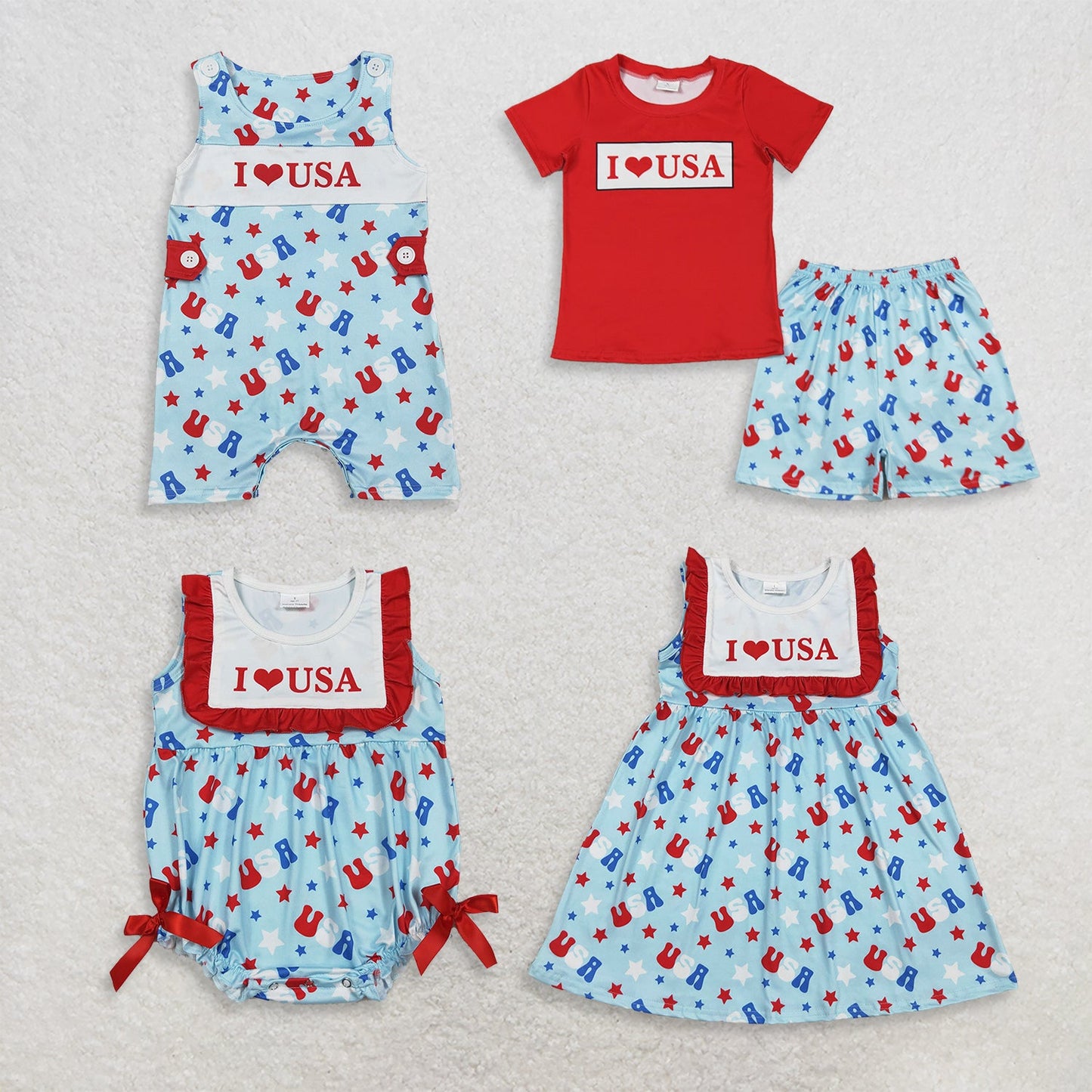 Sibling Baby Boy Girls Kids I Love USA 4th of July Dress Rompers Set Clothes