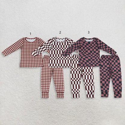 Sibling Baby Boys Kids Long Sleeves Plaid Shirts  Pants Pajamas Sets Clothes