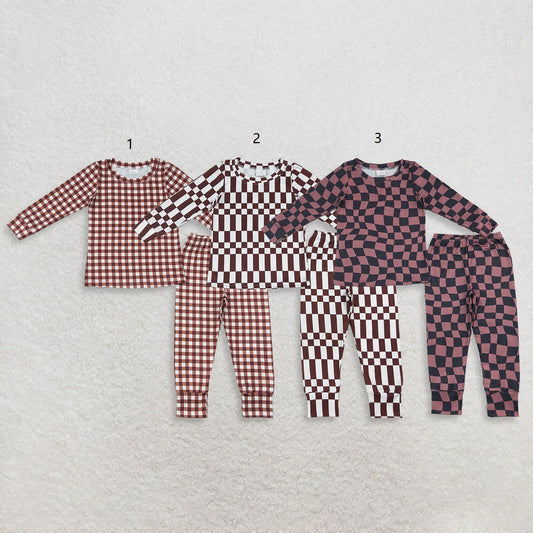 Sibling Baby Boys Kids Long Sleeves Plaid Shirts  Pants Pajamas Sets Clothes