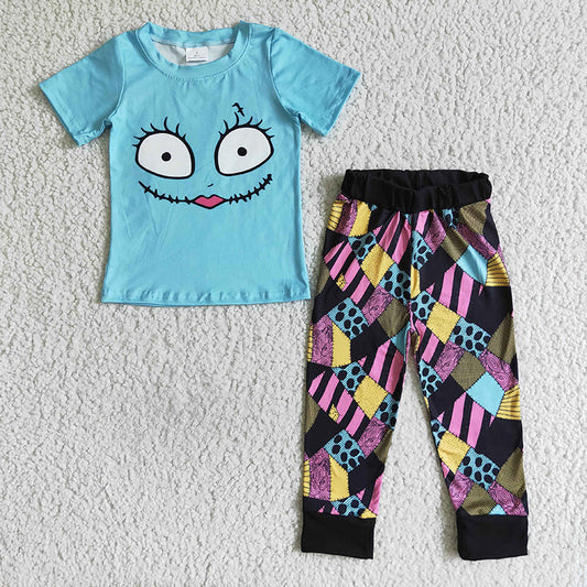 Promotion Baby Girls Short Sleeves Shirt Pants Halloween Kids Set