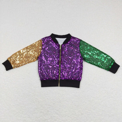 Baby Boys Girls Kids Long Sleeves Mardi Gras Zipper Sequins Coat Jacket RTS