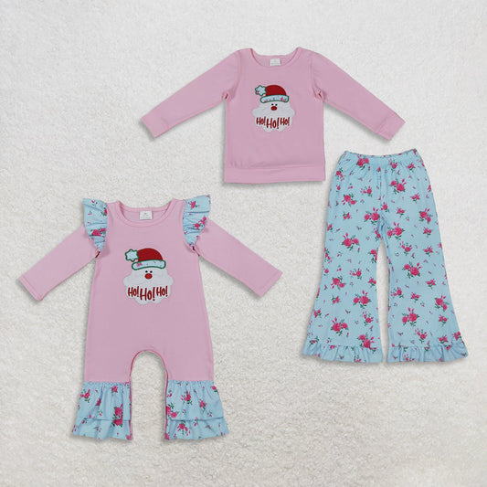 Sibling Baby Girls Kids Long Sleeves Embroidery Santa Christmas Flower Romper Set Clothes