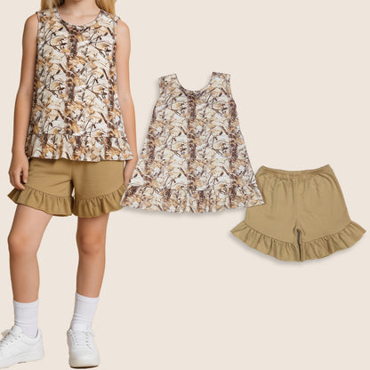 Baby Girls Kids Sleeveless Leaves Back Bow Tops Shorts Set Camo Clothes
