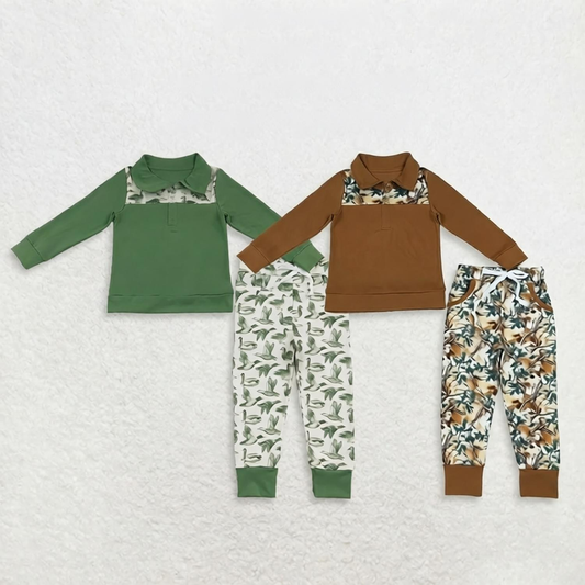 Sibling Baby Boys Kids Long Sleeves Zipper Pullover Ducks Camo Pockets Jogger Pants Sets Clothes