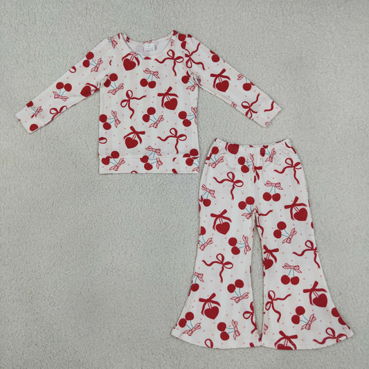 Baby Girls Kids Long Sleeves Bows Hearts Shirt Bell Pants Valentine Set Clothes
