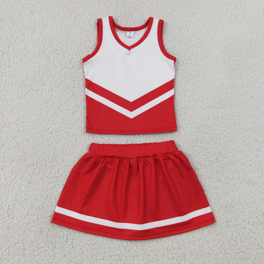 Baby Girls Kids Sleeveless Tops Red Skirt Shorts Set Yoga Active Team Clothes