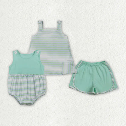 RTS Sibling Baby Girls Sleeveless Stripes Tops Shorts Set Romper Summer Clothes