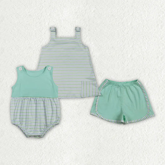 RTS Sibling Baby Girls Sleeveless Stripes Tops Shorts Set Romper Summer Clothes