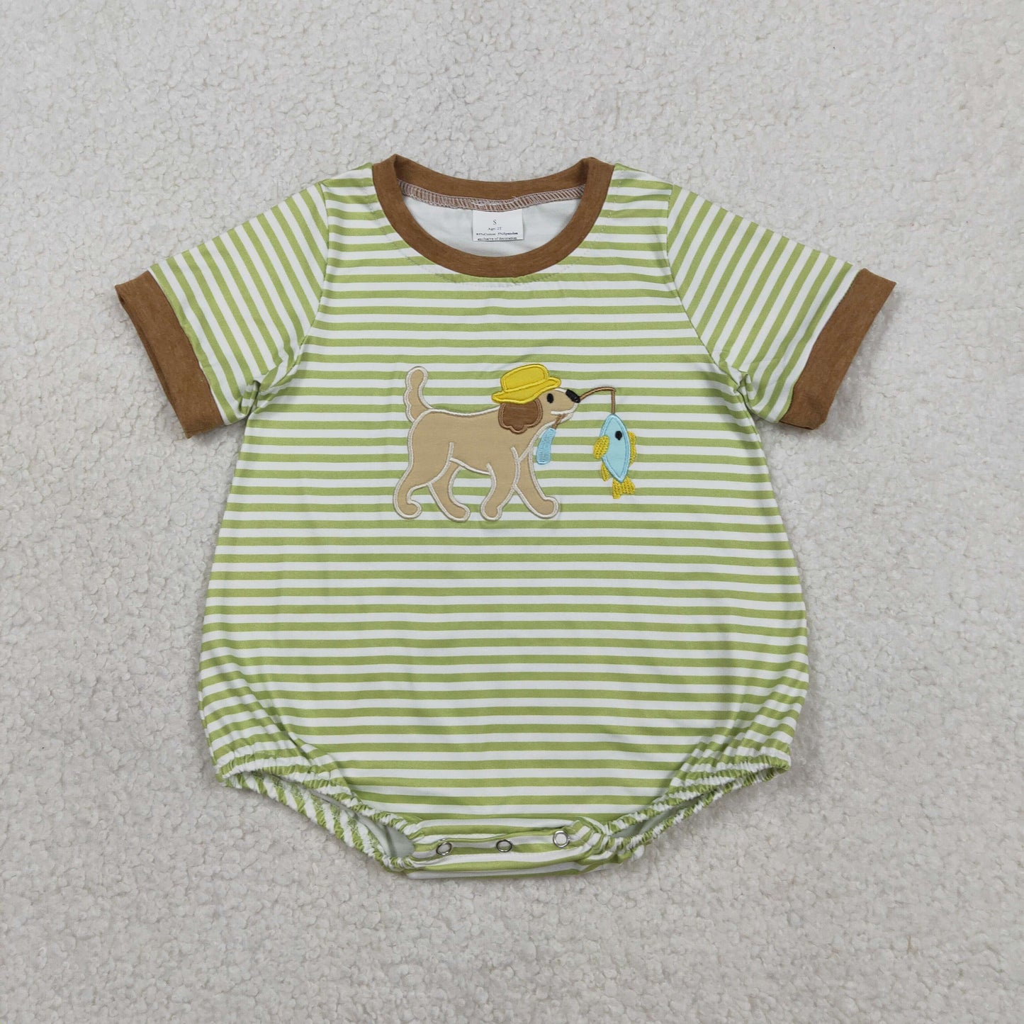 RTS Sibling Baby Boys Short Sleeves Embroidery Dog Fishing Pockets  Shorts Set Romper Clothes