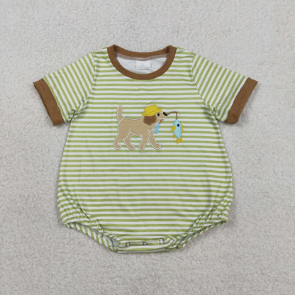 RTS Sibling Baby Boys Short Sleeves Embroidery Dog Fishing Pockets  Shorts Set Romper Clothes