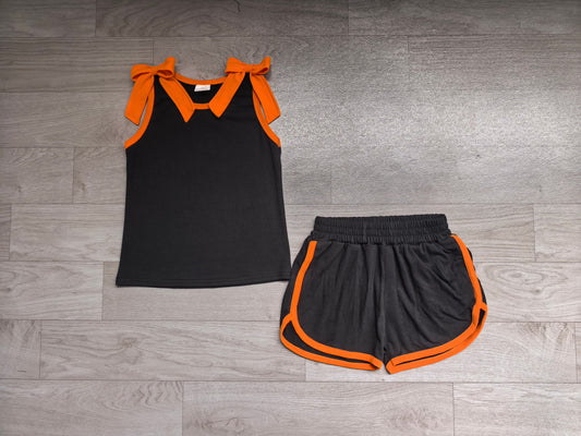 Baby Girls Kids Orange Bows Shirt Shorts Black Cotton Set Summer Clothes