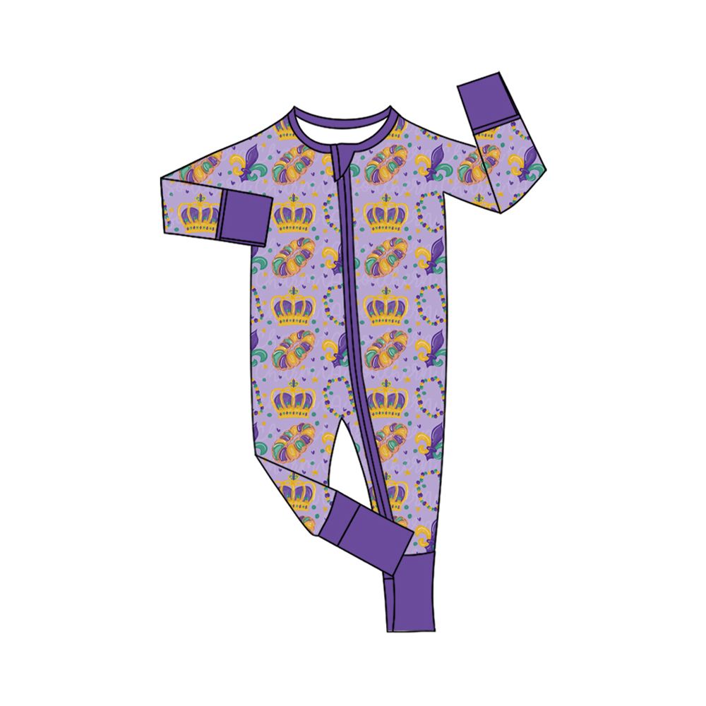 Moq 5 Preorder Baby Toddler Kids Flower Donuts Mardi Gras Zipper Footie Sleeper Romper Clothes