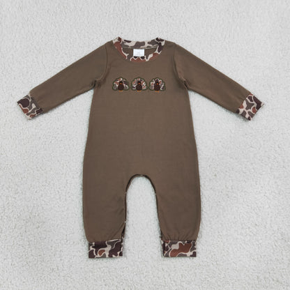 Sibling Baby Boys Kids Long Sleeves Embroidery turkey Romper Set Thanksgiving Camo Clothes